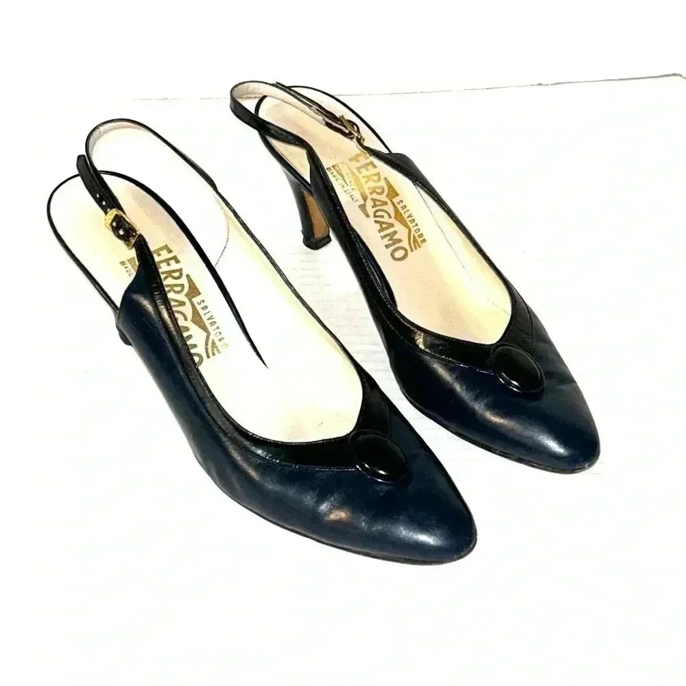 Salvatore Ferragamo Shoes Womens 9.5 AA 2A Slingback Blue NEED TINY HEEL REPAIR